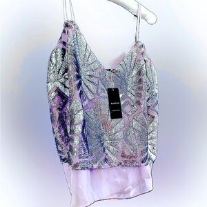NWT Bebe Metallic Geo Sequin Cami M